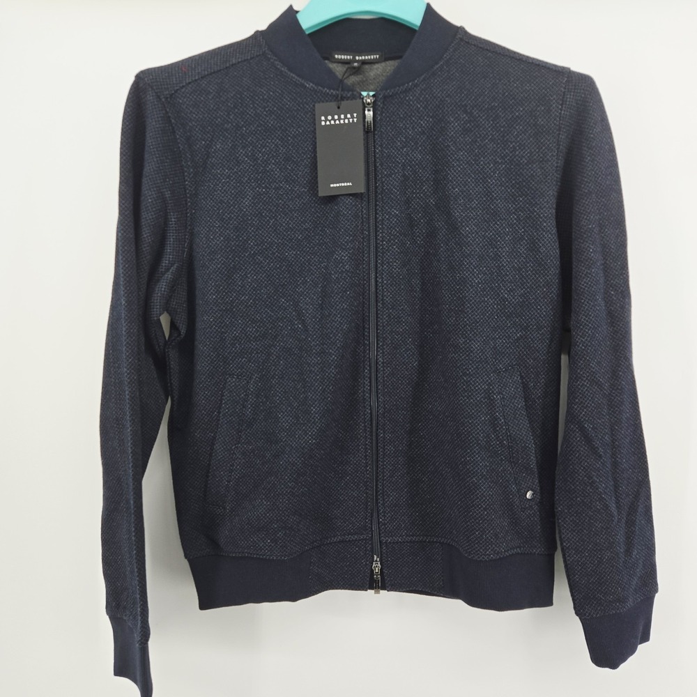 NWY Robert Barakett Niverville Bomber Jacket Navy Zip Up Cardigan Sweater Mens M